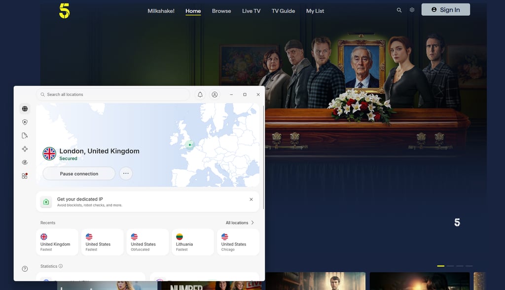Channel 5 unblocked with NordVPN UK server