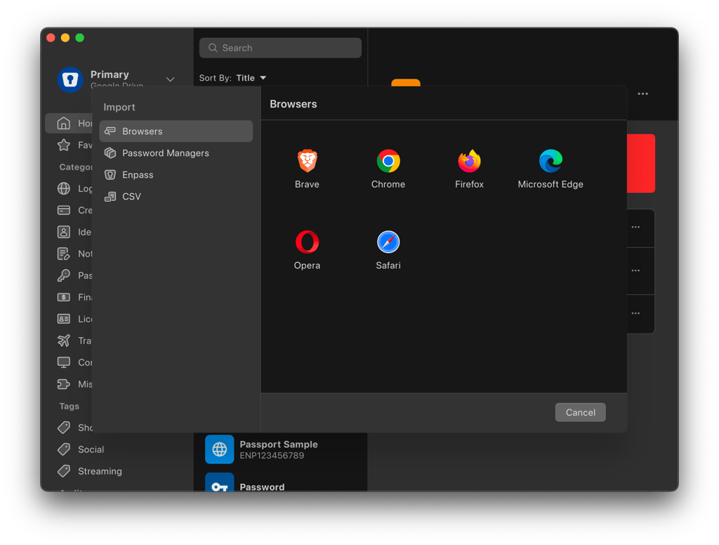 Enpass data importing functionality