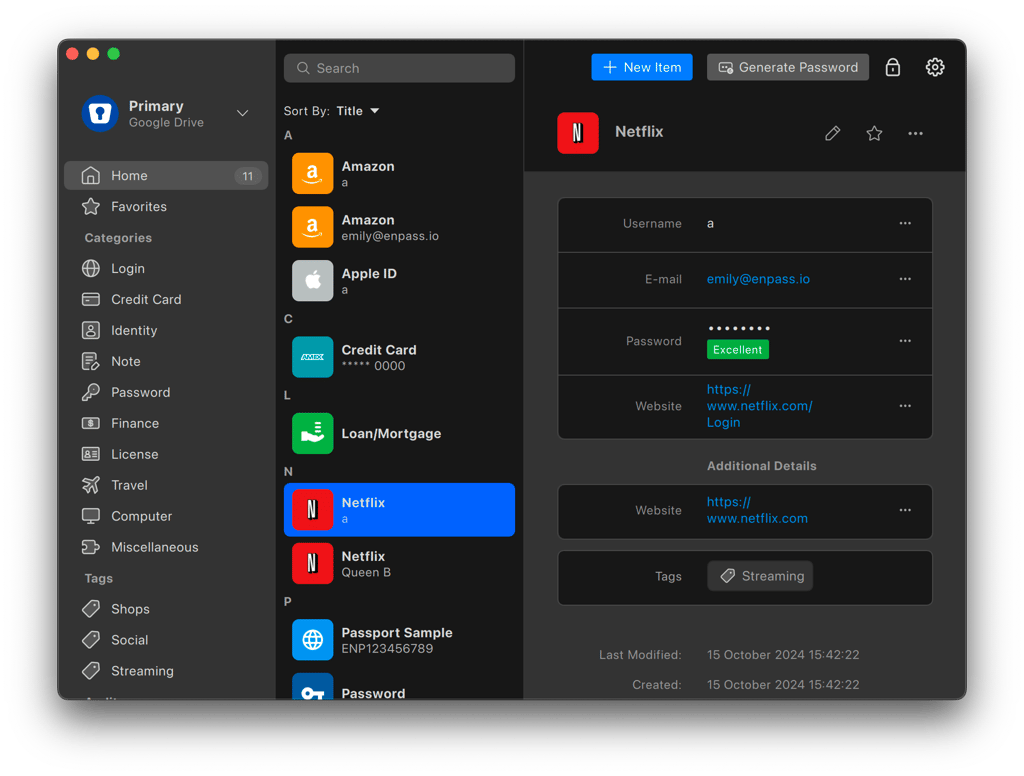 Enpass desktop app interface