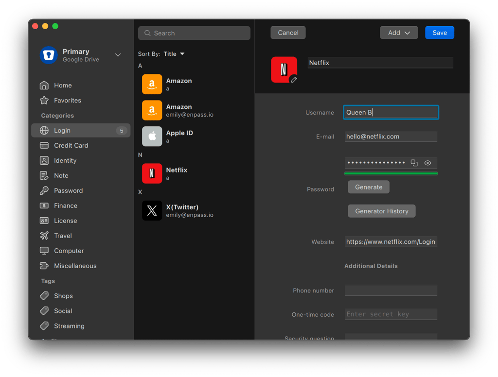 Filling in details on Enpass