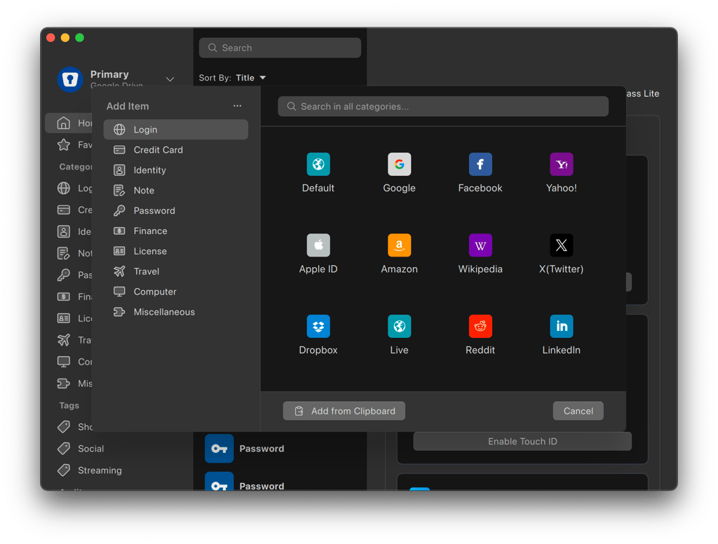 Enpass login creation
