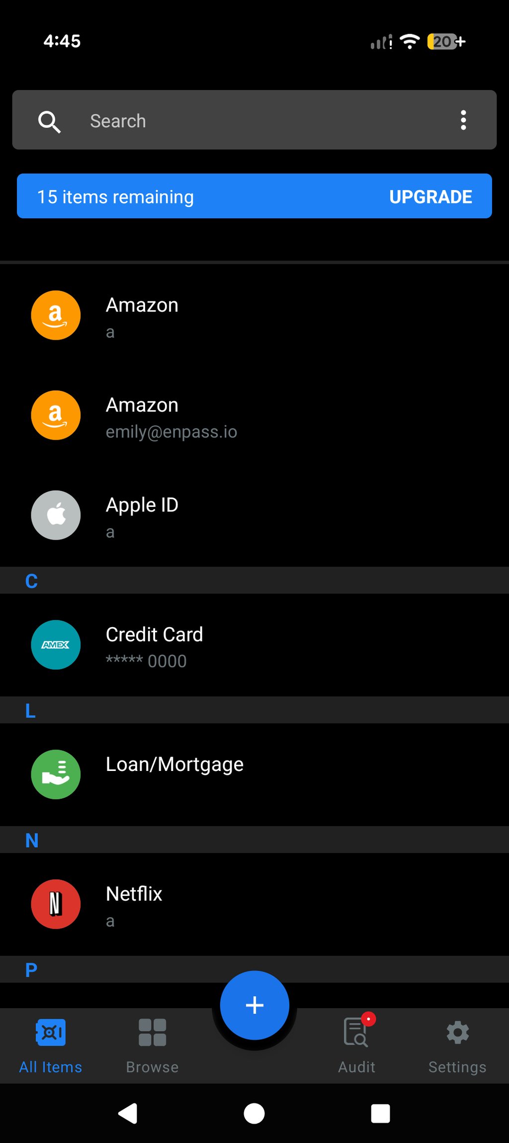 Enpass mobile app interface