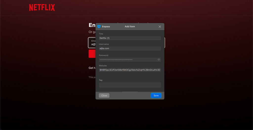 Enpass Netflix login step 2
