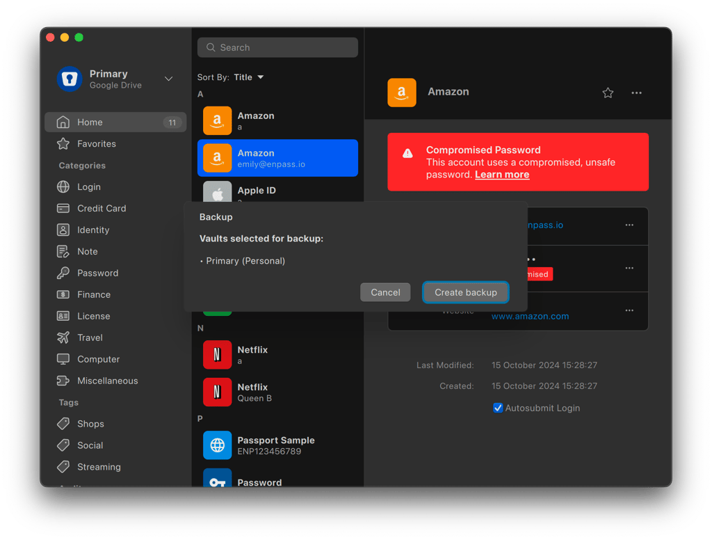 Enpass vault backup