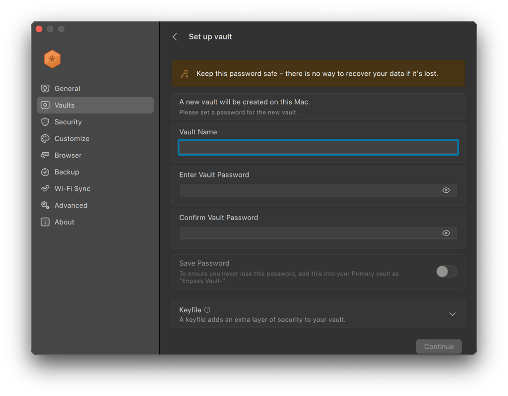 Creating a vault on Enpass