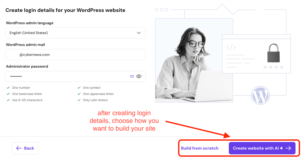 hostinger setting up wp admin