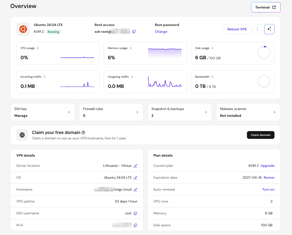 hostinger vps n8n dashboard