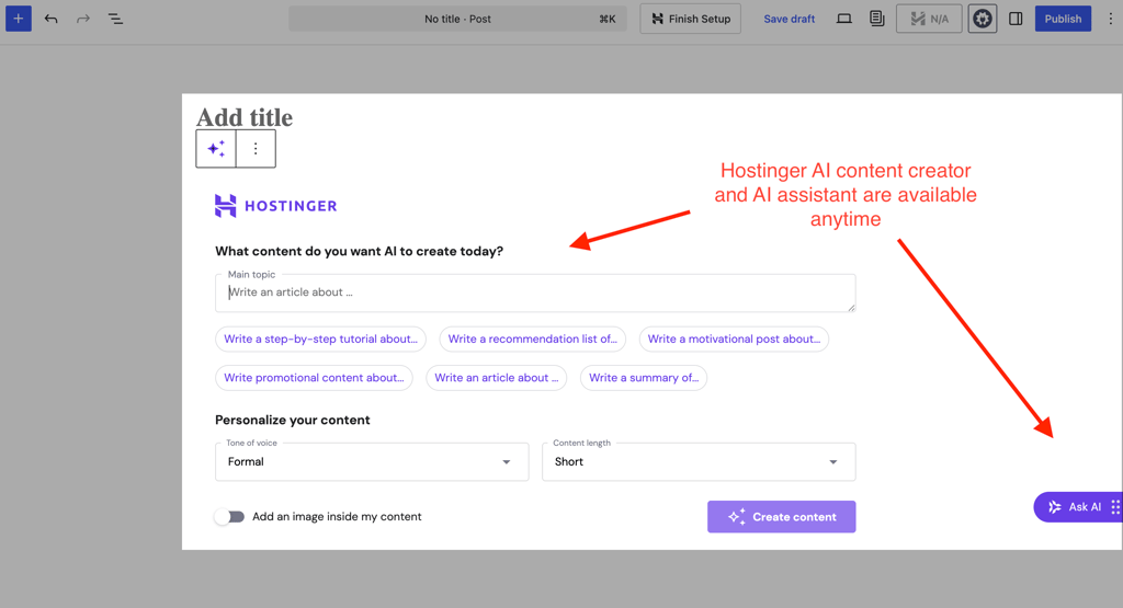 hostinger wp ai content