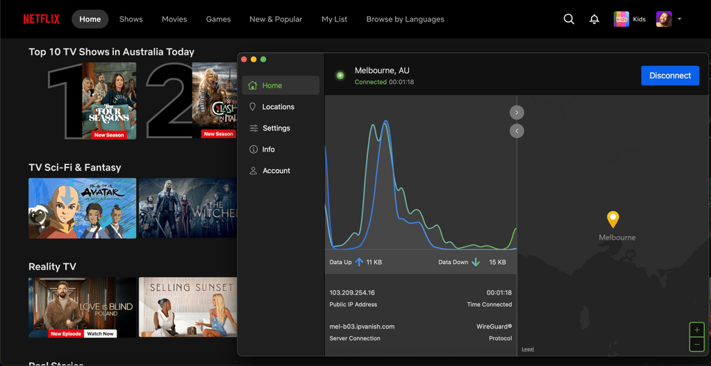 IPVanish accessing Netflix Australia library