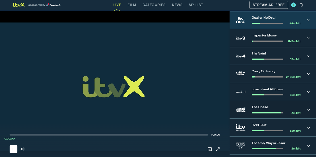 ITVX live channels