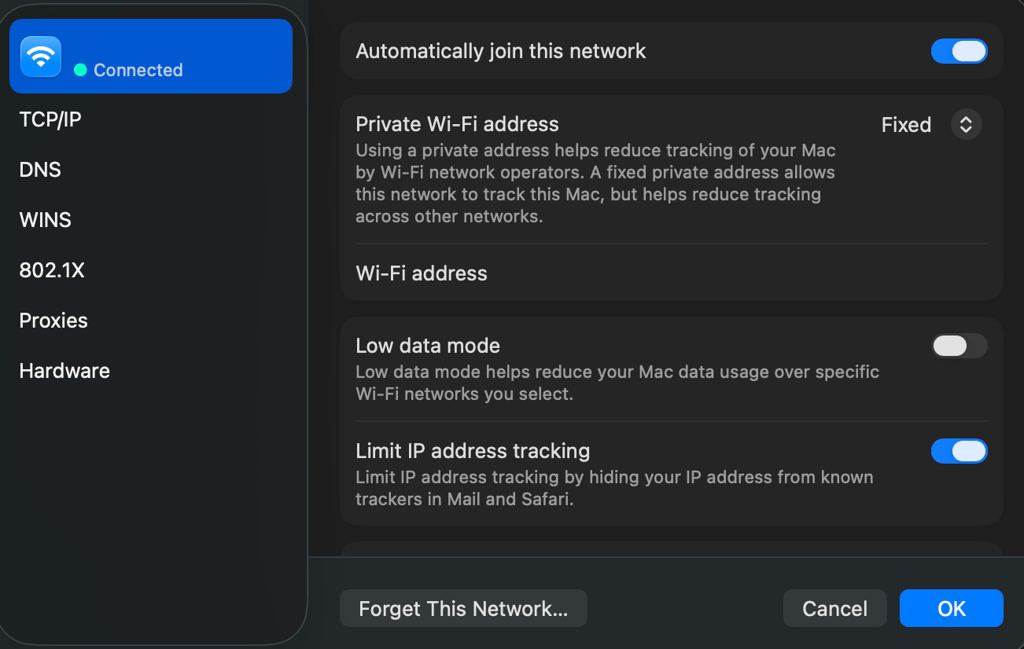 macOS network connection