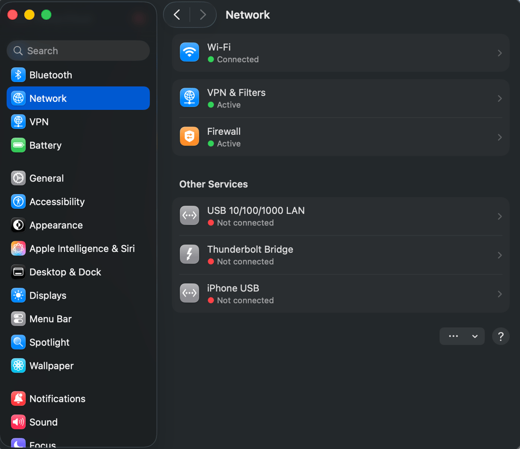 macOS Network menu