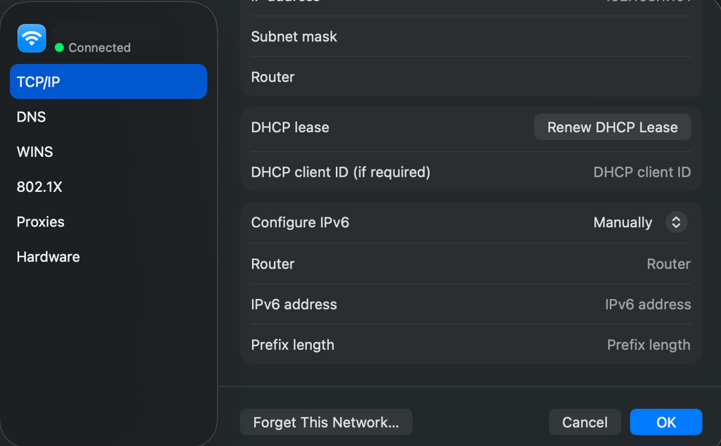 macOS TCP/IP manual setup