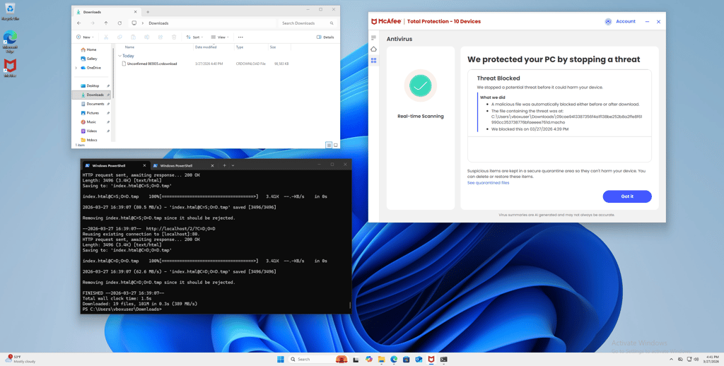 McAfee’s real-time protection test