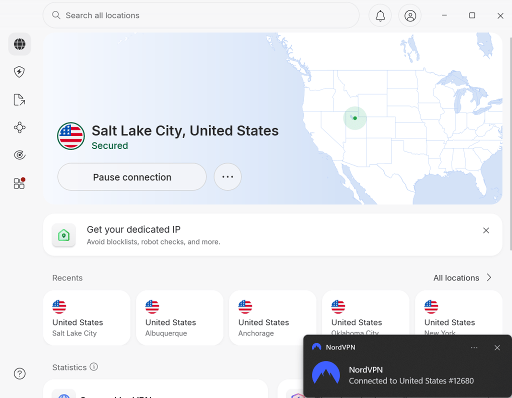 NordVPN US server Salt Lake City