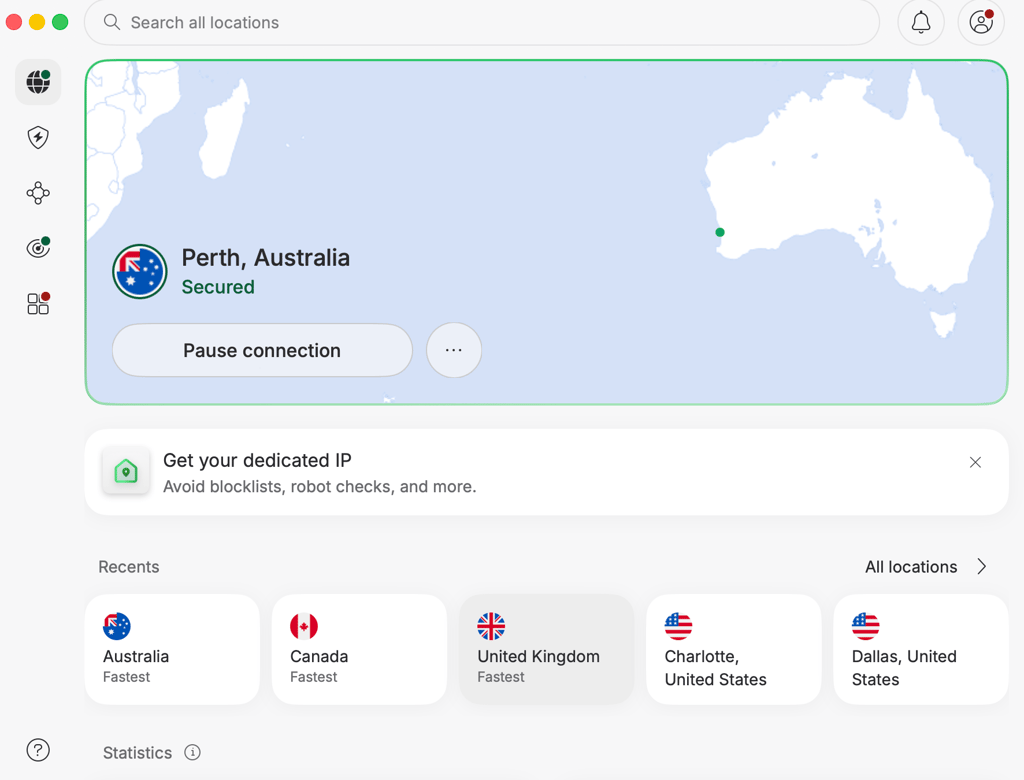 NordVPN connected to an Australian server