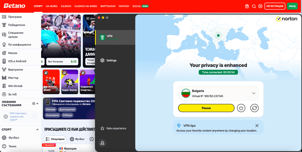 norton vpn betano bulgaria