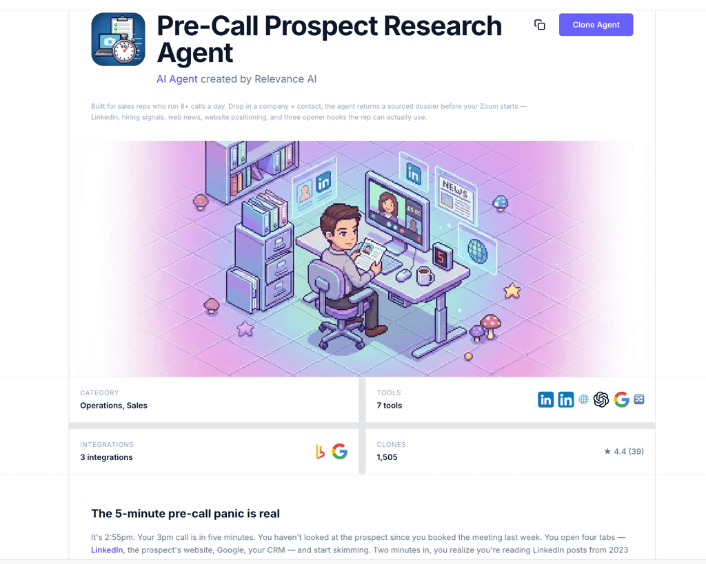 A free agent on the Relevance AI marketplace