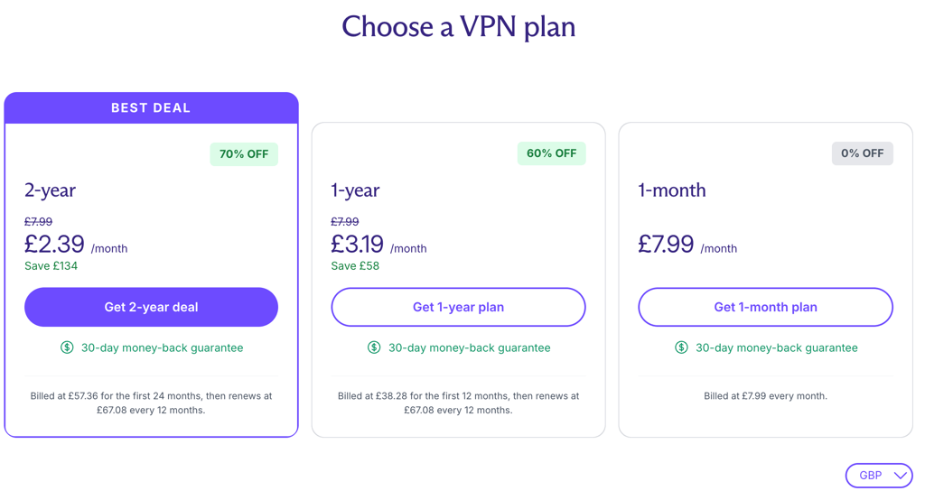 proton vpn pricing page