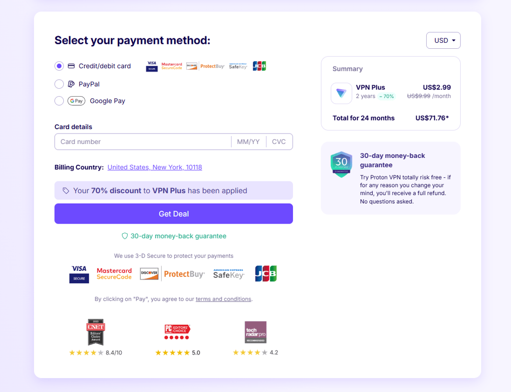 Proton VPN payment methods