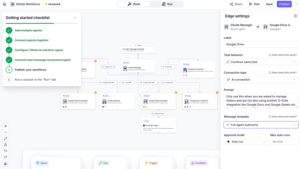 Changing Edge settings in the Relevance AI Workforce canvas