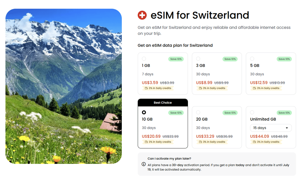 Saily plans for Switzerland