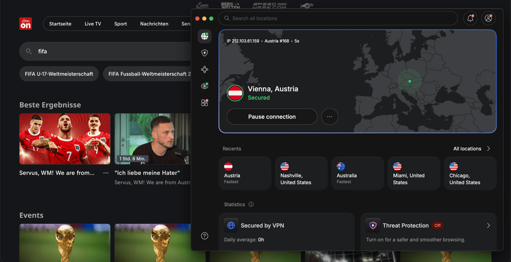 Connected to ServusTV with NordVPN