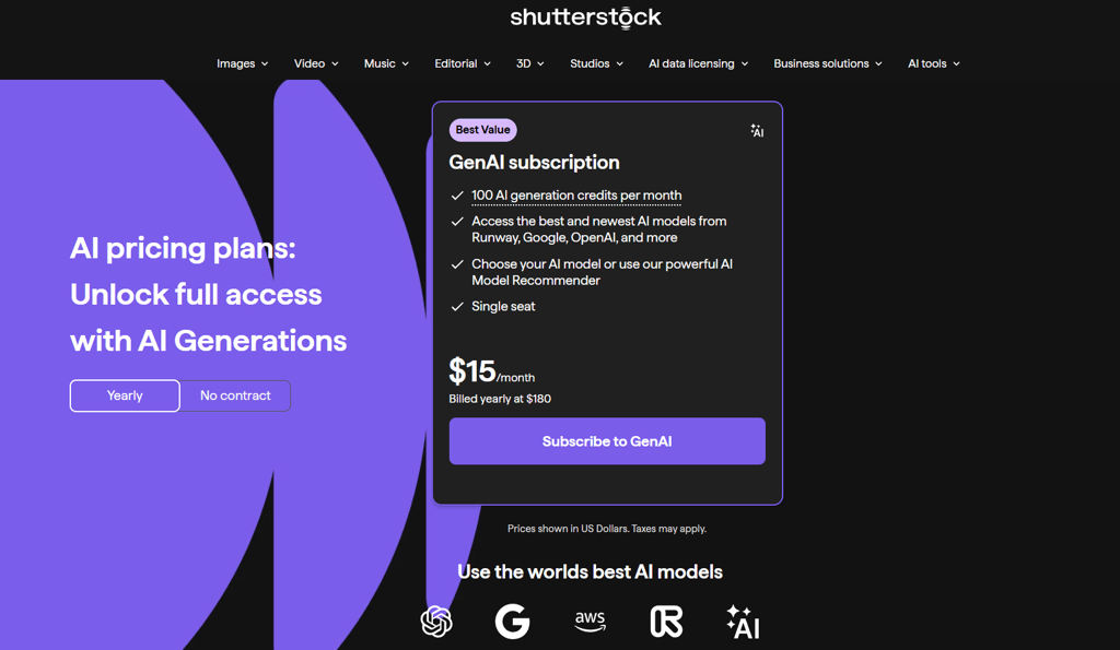Shutterstock AI GenAI subscription options