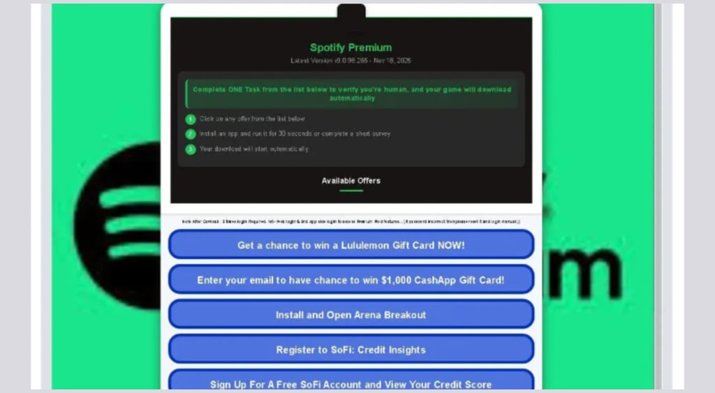 spotify premium for free scam