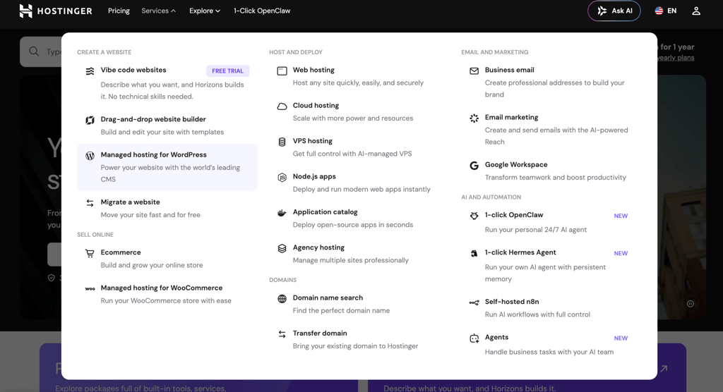 Choosing wordpress hostinger