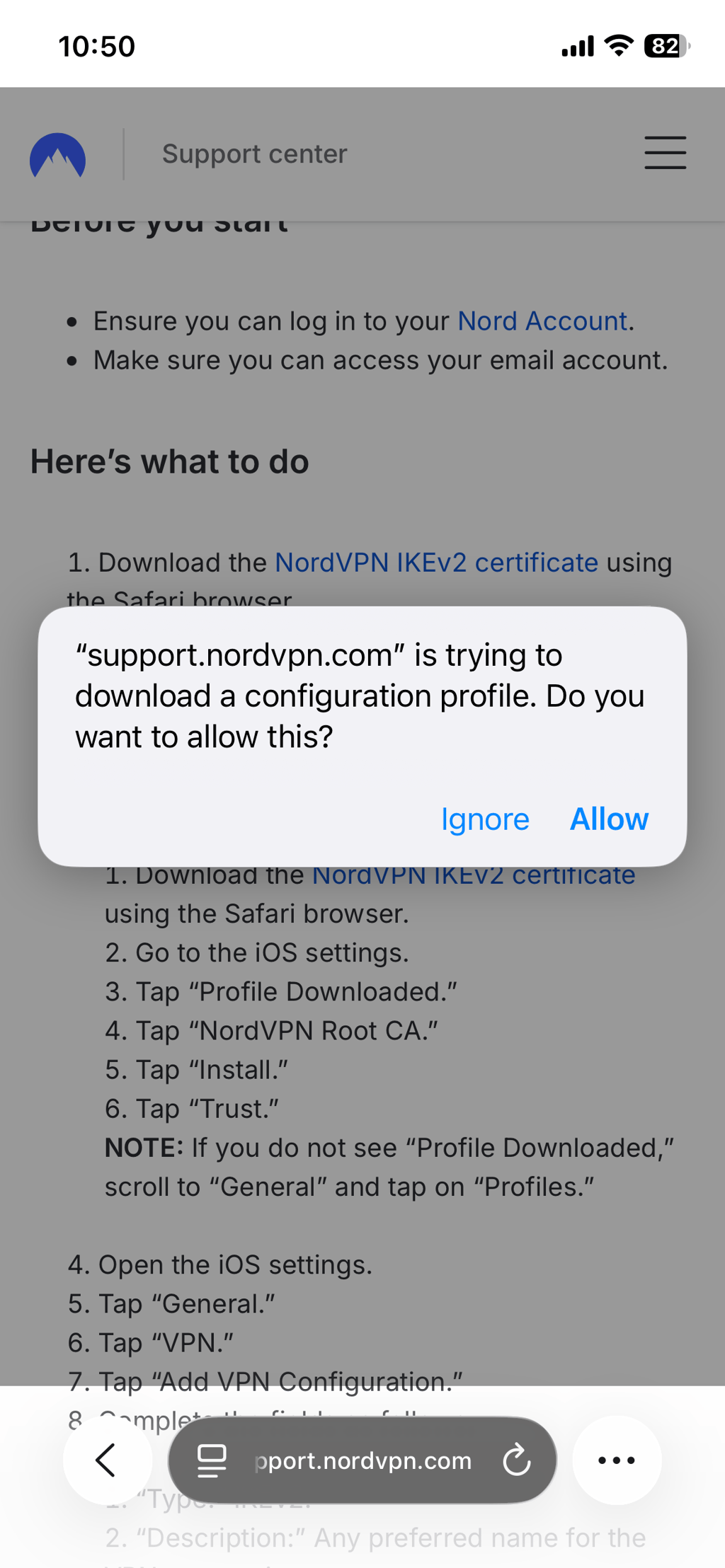 Step 2 of VPN configuration