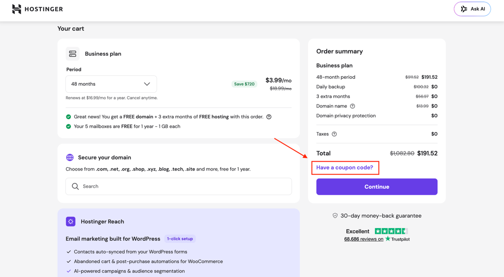 clicking have a coupon button