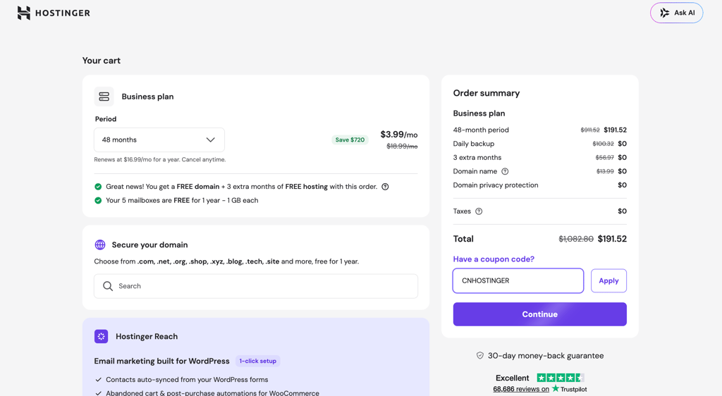 finalizing hostinger purchase