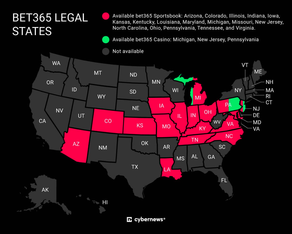 bet365 us availability map