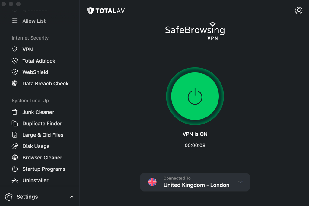 TotalAV features VPN