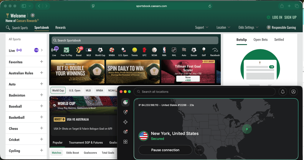 unblocking caesars sportsbook with nordvpn