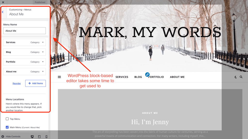 wordpress site editor menus2