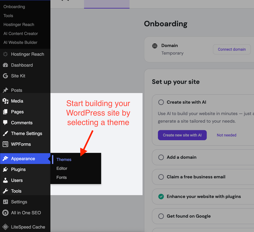 wp admin select theme