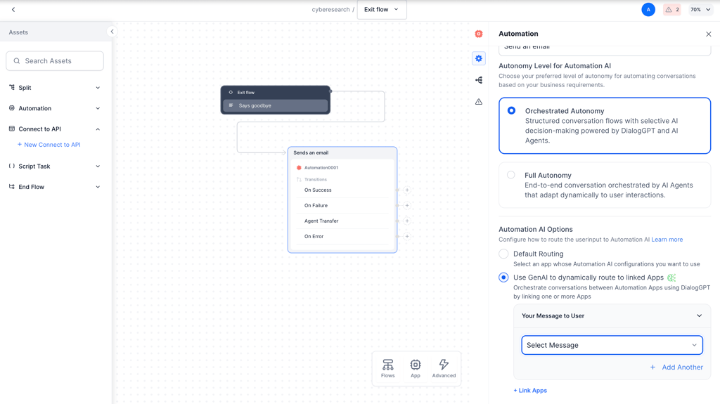 Kore.ai’s XO platform with a drag-and-drop interface