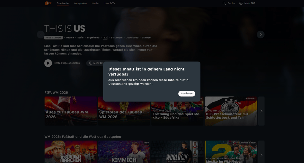ZDF channel error when accessing from the USA