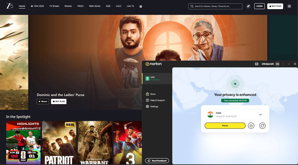 ZEE5 unblocked with Norton VPN