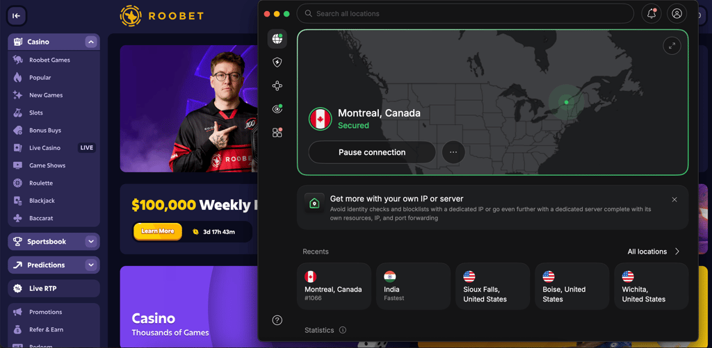 Accessing Roobet with NordVPN new interface