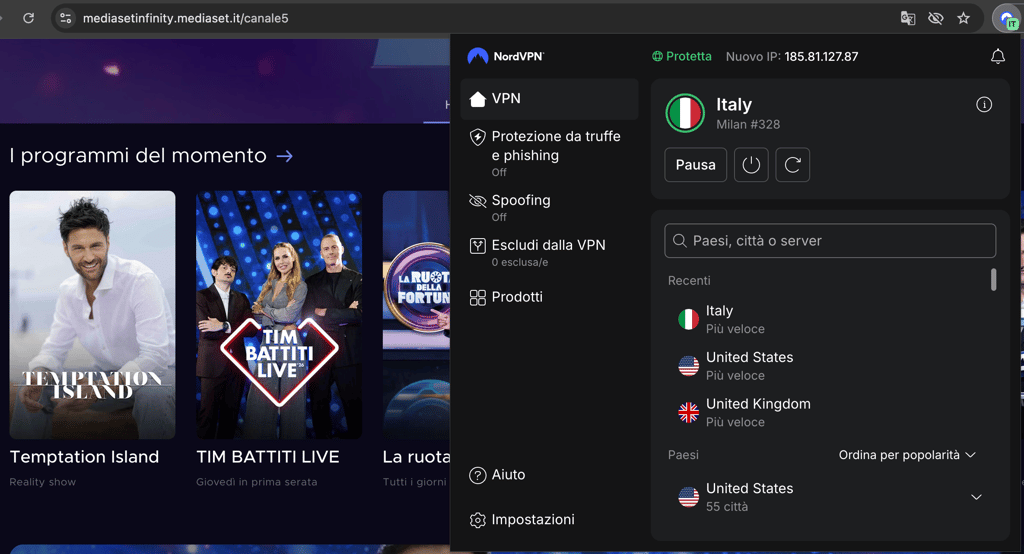 Canale 5 con VPN