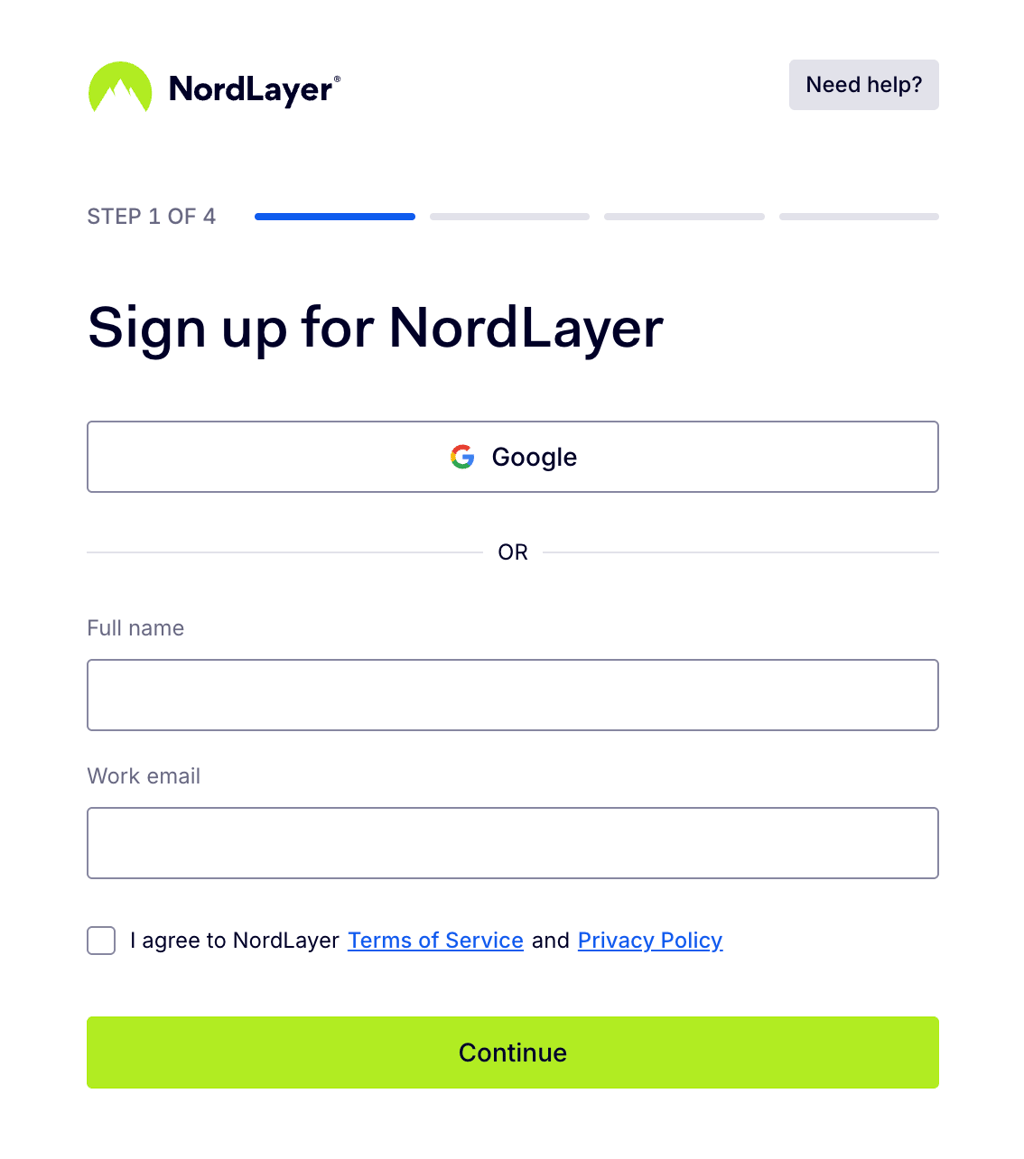 Create an account for NordLayer