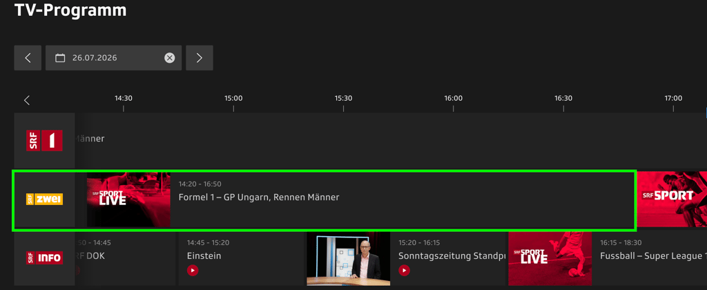 Gran Premio d'Ungheria di F1 2026 su SRF zwei