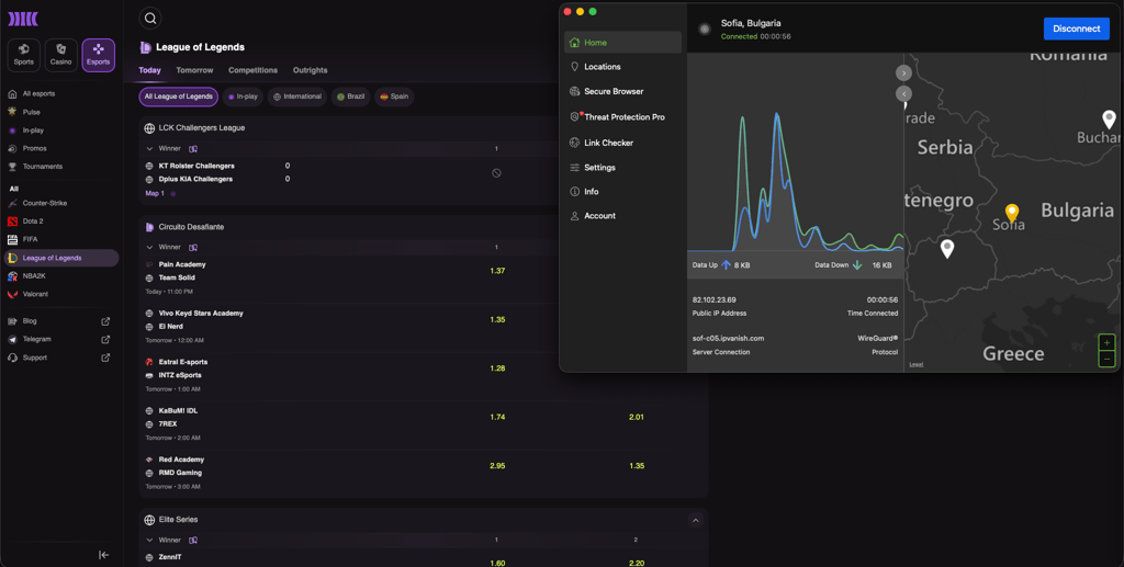 IPVanish unblocking Cloudbet