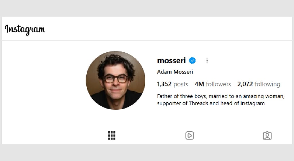 Instagram account profile Adam Mosseri