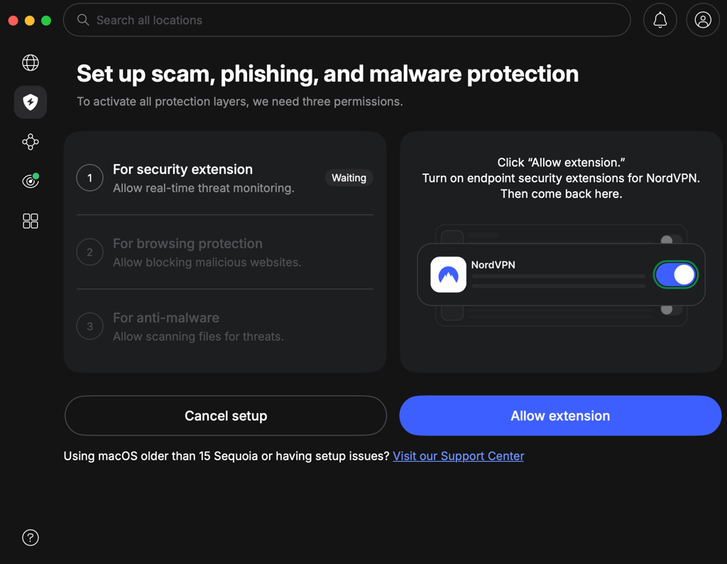 NordVPN next gen antivirus setup screen