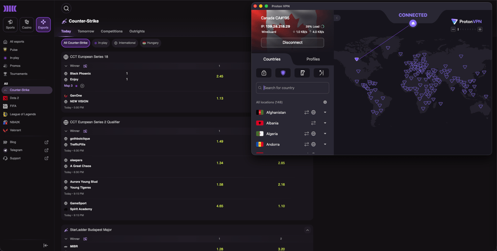 Proton VPN unblocking Cloudbet