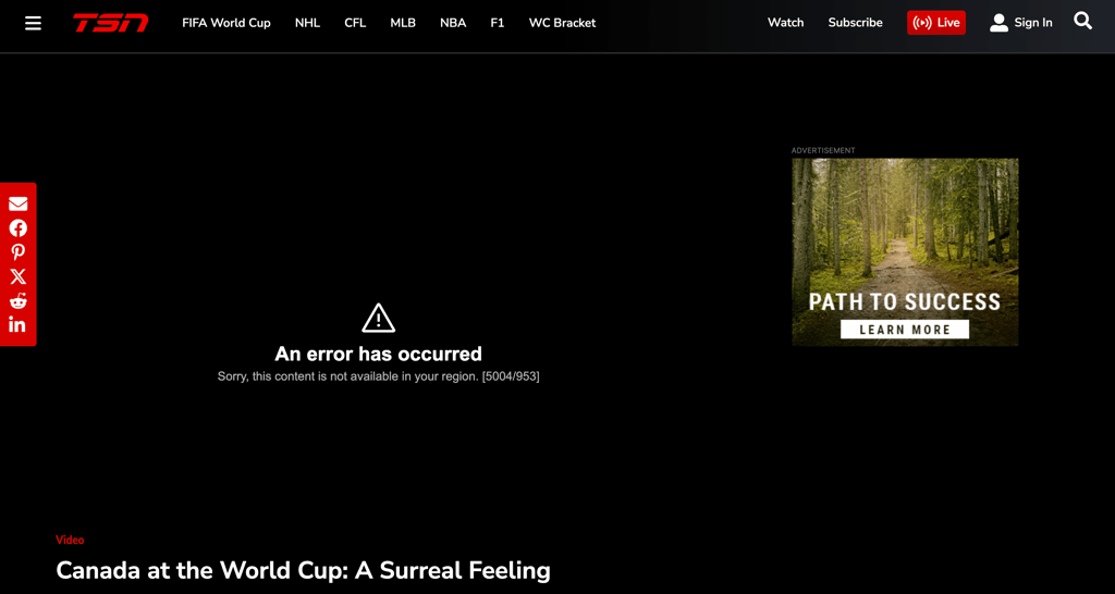 TSN requires a Canadian location to watch the content